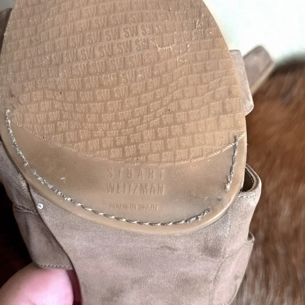 Stuart‎ Weitzman 9 Tan Leather Cone Heeled Cage Ankle Strap Sandals Neutral